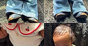 Acelynn is registered to the contest to win money with this photo: baby, toddler, child, denim, jeans, white_top, collar, cherry, shoes, sitting, blanket, texture, portrait, cute, smile, expression, indoor, clothing, person, photography