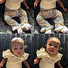 Acelynn is registered to the contest to win money with this photo: baby, child, girl, sitting, clothing, floral_pants, white_shirt, daddys_girl, cute, portrait, indoor, expression, collage, multiple_faces, smiling, curious, baby_socks, texture, comfortable, natural_light