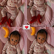 Acelynn is registered to the contest to win money with this photo: adorable, baby, baby_girl, child, clothing, collage, cozy, cushion, cute, envelope, heart_emoji, indoors, infant, lying_down, pink, portrait, red_socks, smiling, soft_toys, yellow_moon