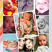 Jax is registered to the contest to win money with this photo: baby, infant, smile, sleeping, child, adult, portrait, collage, closeup, blanket, happy, face, water, pool, inflatable, colorful, rainbow, person, cute, family
