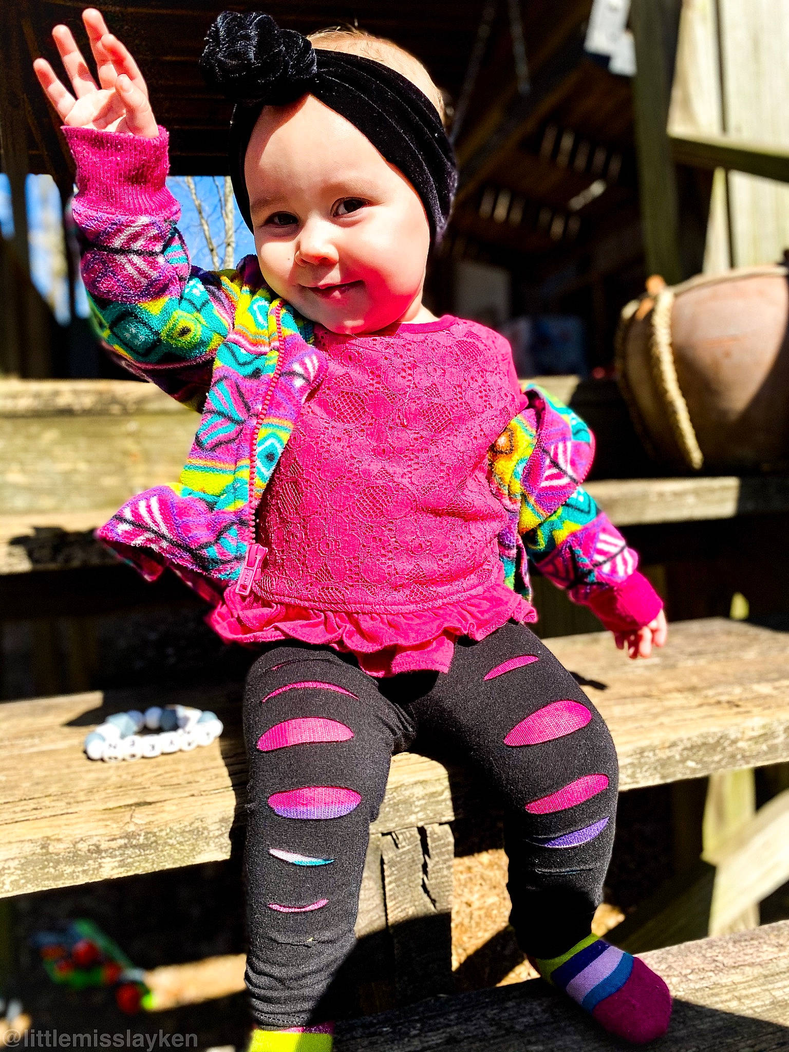Layken joined the competition — help win amazing prizes! baby, beauty, child, child_model, fashion_accessory, headwear, leggings, magenta, person, pink, play, purple, skin, sleeve, tights, toddler