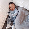 baby, infant, pillow, blanket, bed, clothing, sneakers, person, indoor, cute, child, portrait, young, cozy, sleepwear, soft, rest, comfort, small, curious