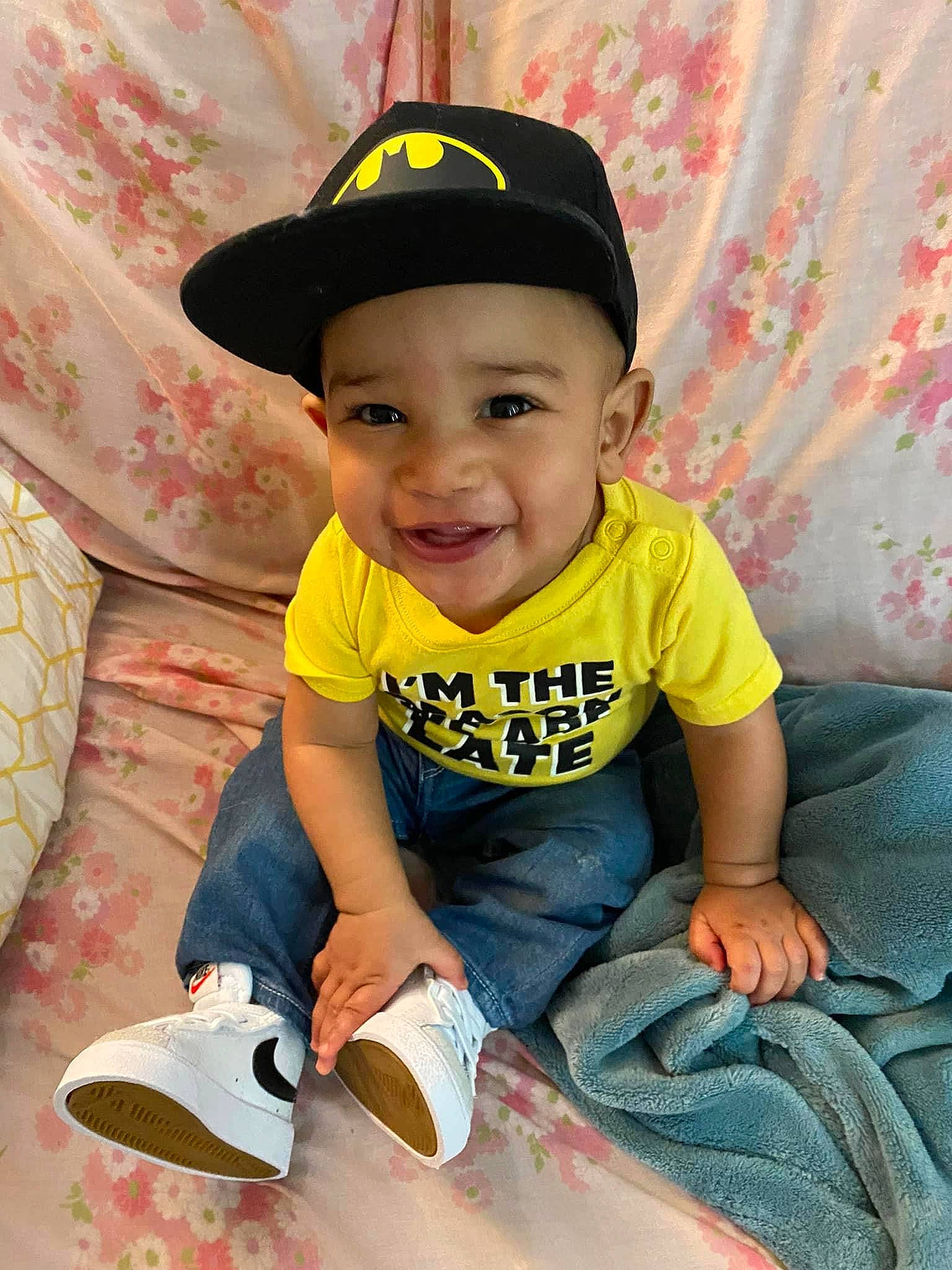 Cade joined the competition — help win amazing prizes! baby_toddler_clothing, cap, cool, eye, face, fun, happy, hat, head, headwear, human_body, jeans, joy, leg, person, shorts, skin, sleeve, smile, sneakers