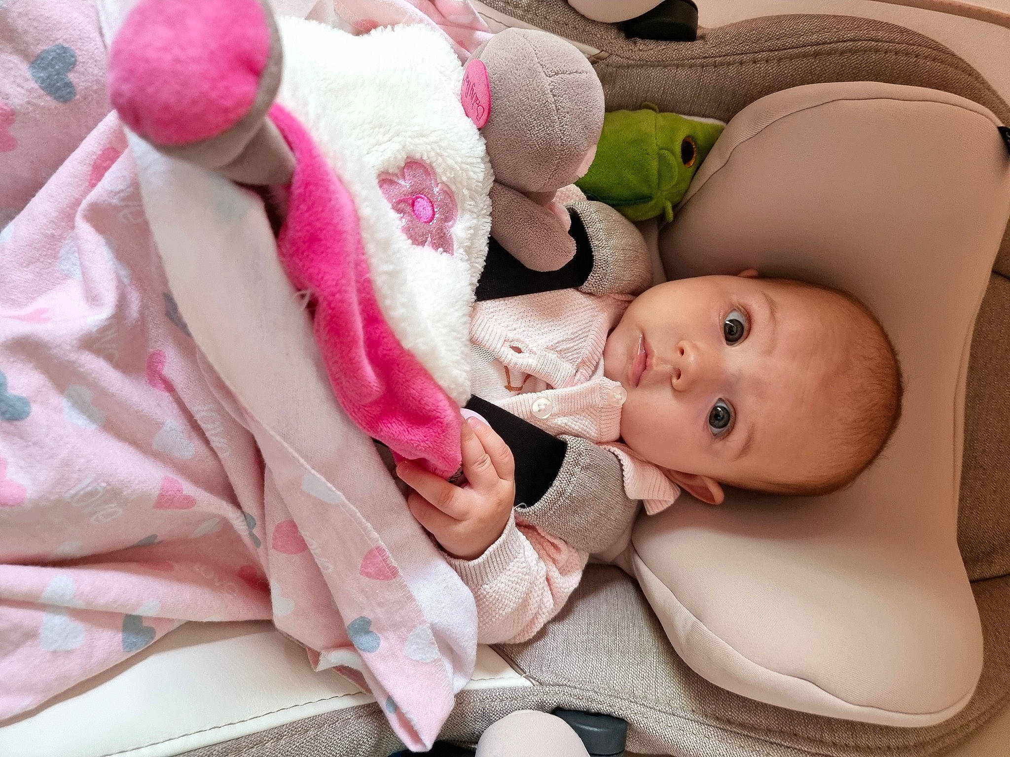 Charlotte participe au concours pour gagner de l'argent avec cette photo : baby, baby_products, baby_sleeping, baby_toddler_clothing, carmine, cheek, child, comfort, doll, fur, linens, magenta, person, pink, plush, product, skin, stuffed_toy, textile, toddler