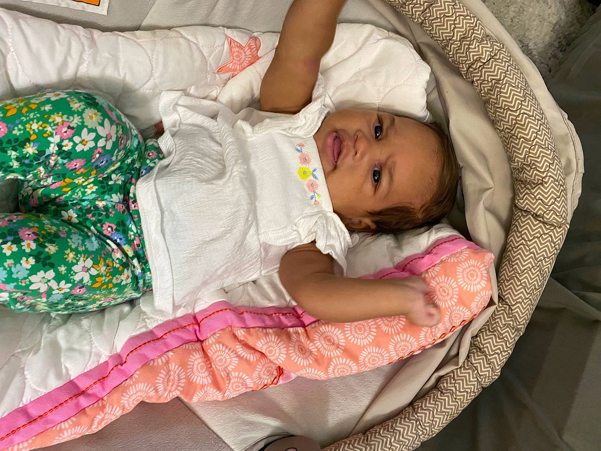 Ariya joined the competition — help win amazing prizes! baby, baby_products, baby_sleeping, baby_toddler_clothing, bedding, bedtime, child, comfort, event, eyelash, finger, human_body, linens, nap, pattern, person, pink, room, sleep, sleeve