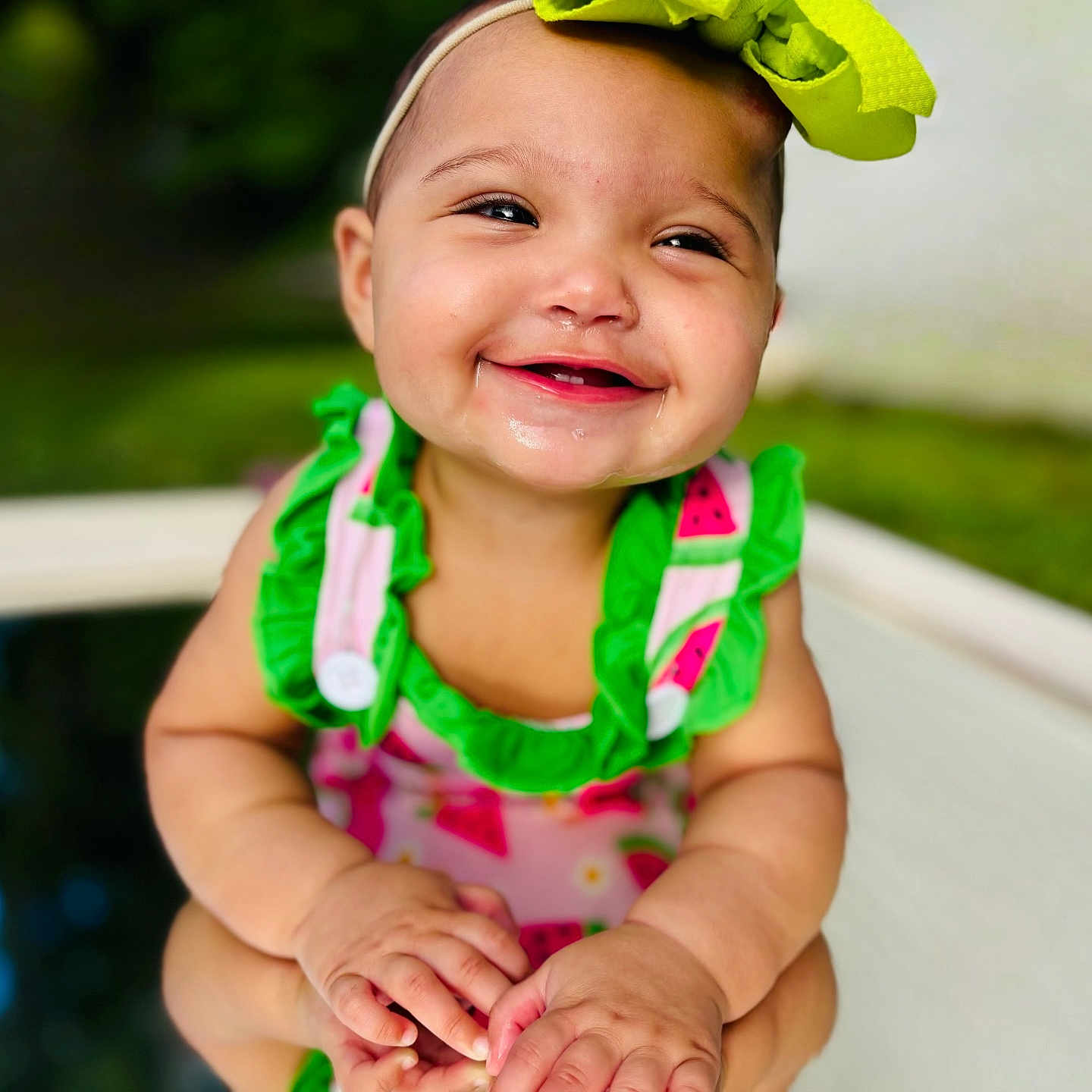 Khalee Jakaiza is registered to the contest to win money with this photo: baby, babylaughing, baseballcap, bodypart, cap, clothing, face, finger, grass, hand, happy, hat, head, laughing, person, photography, plant, portrait, smile, summer