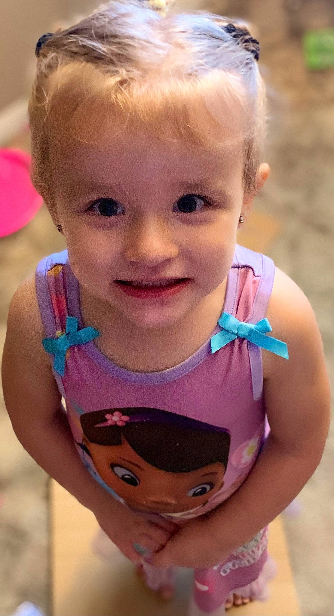 Eretria is registered to the contest to win money with this photo: arm, azure, baby_toddler_clothing, cheek, eyebrow, eyelash, face, hairstyle, happy, head, iris, joy, lip, mouth, neck, nose, organ, person, pink, shoulder