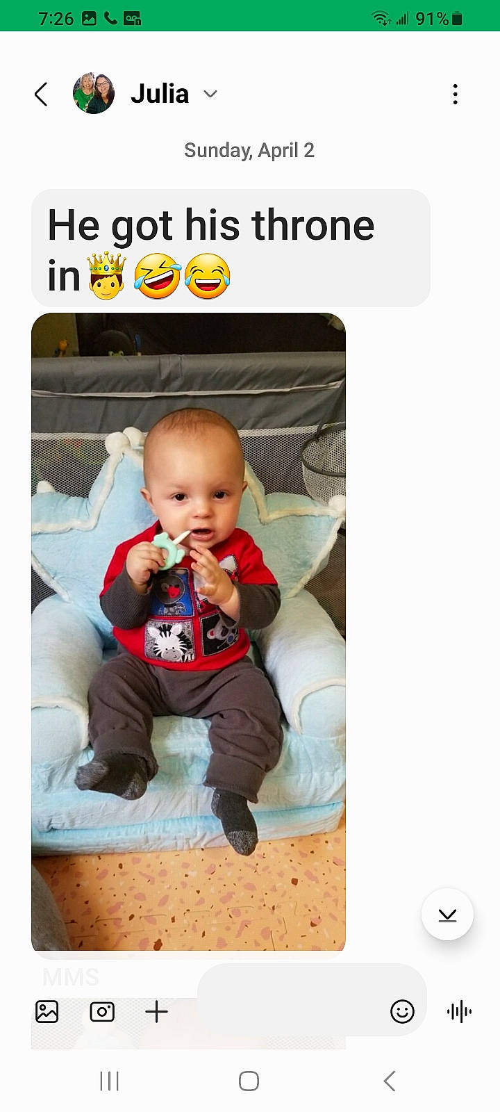 Louis is registered to the contest to win money with this photo: baby, baby_products, baby_toddler_clothing, child, comfort, electronic_device, font, gadget, happy, output_device, person, photo_caption, product, screenshot, sitting, sleeve, smile, t_shirt, technology, toddler