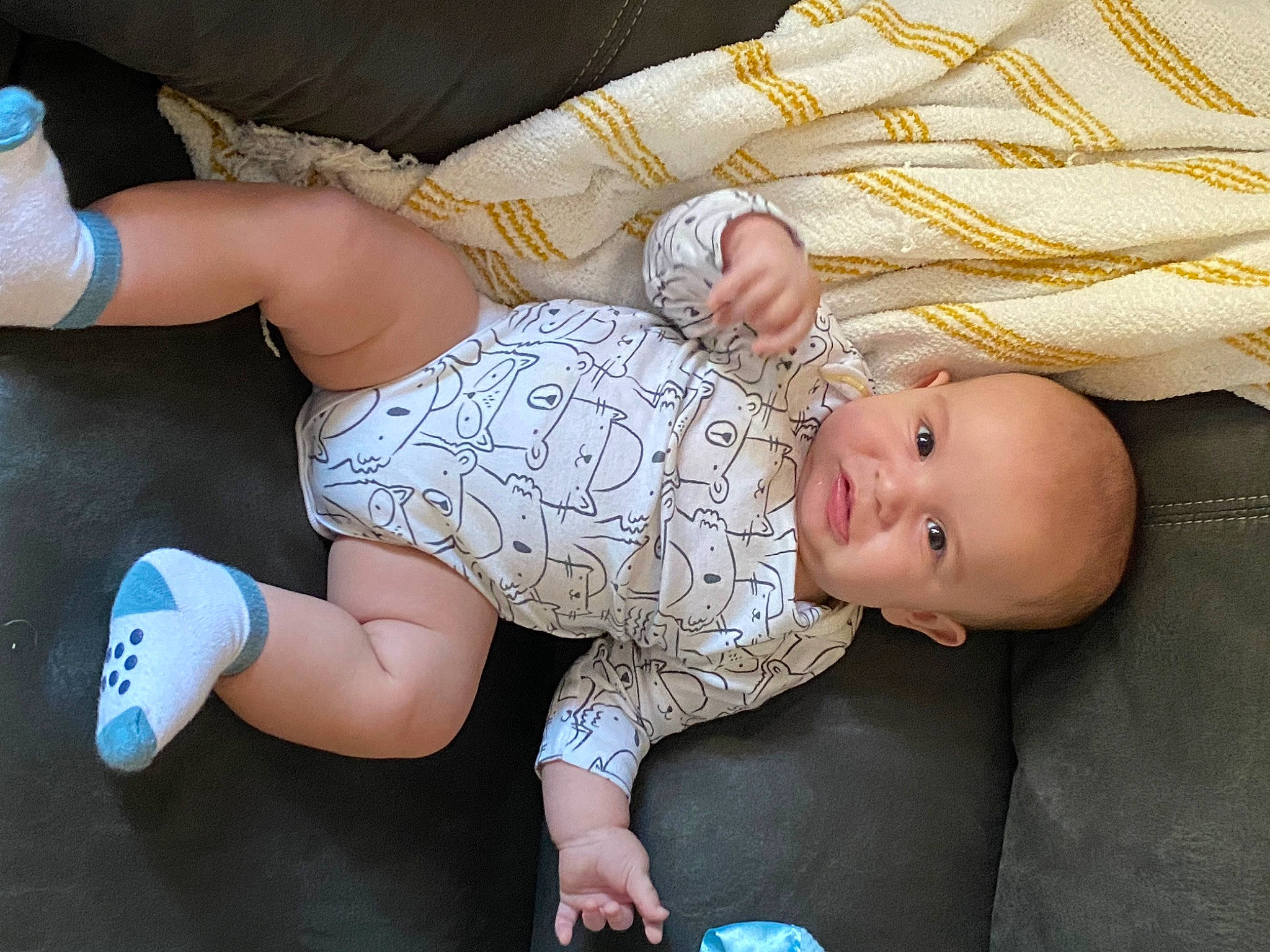 Anderson is registered to the contest to win money with this photo: abdomen, baby, baby_products, baby_toddler_clothing, cheek, chest, comfort, eye, finger, human_body, human_leg, leg, nail, pattern, person, skin, stomach, thigh, thumb, toddler