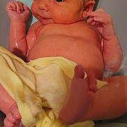 Nico joined the competition — help win amazing prizes! baby, newborn, infant, bath, bathroom, towel, water, skin, cute, child, person, relaxing, seat, small, wet, head, face, hand, foot, pink
