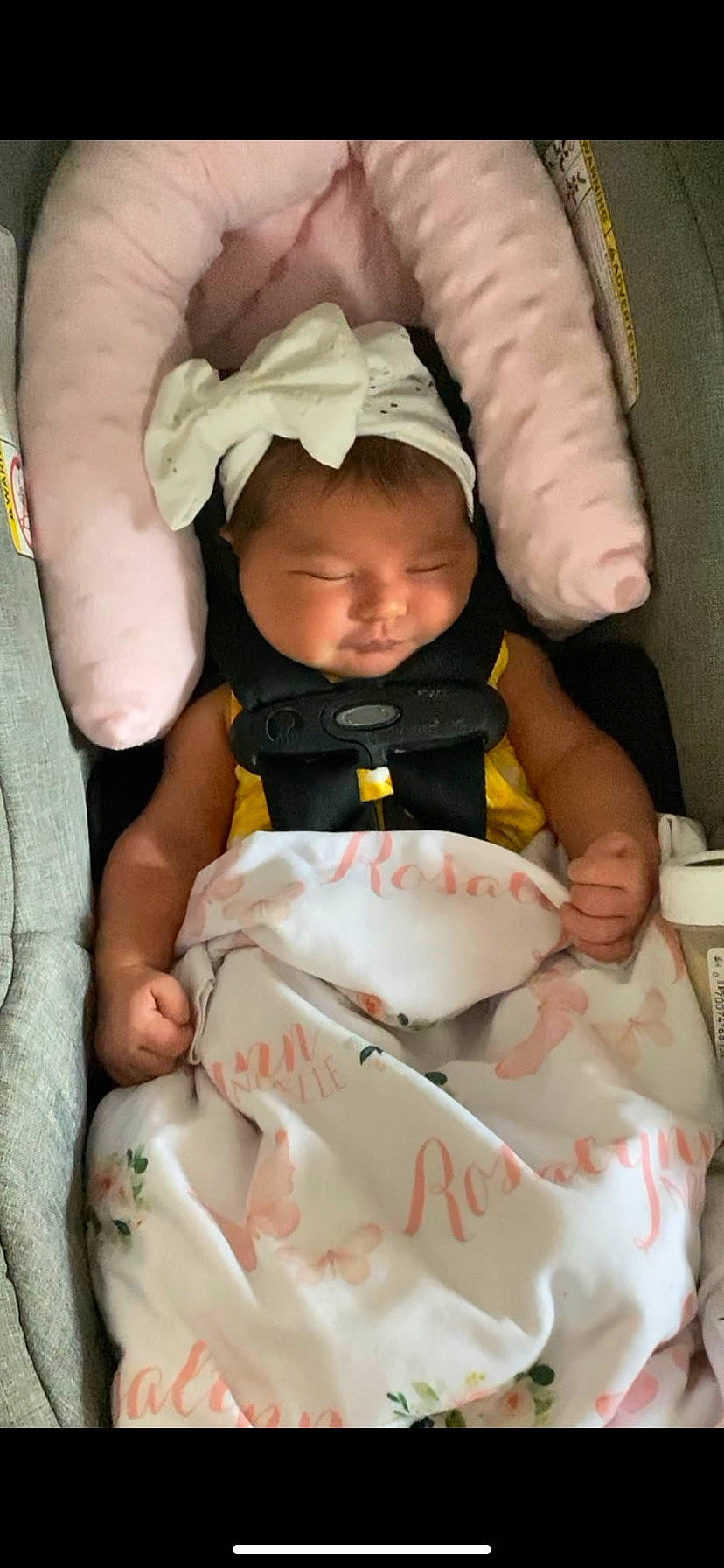 Rosalynn joined the competition — help win amazing prizes! baby, baby_carriage, baby_in_car_seat, baby_products, baby_safety, baby_sleeping, baby_toddler_clothing, cheek, child, comfort, finger, hand, linens, pattern, person, sitting, skin, sleeve, thumb, toddler