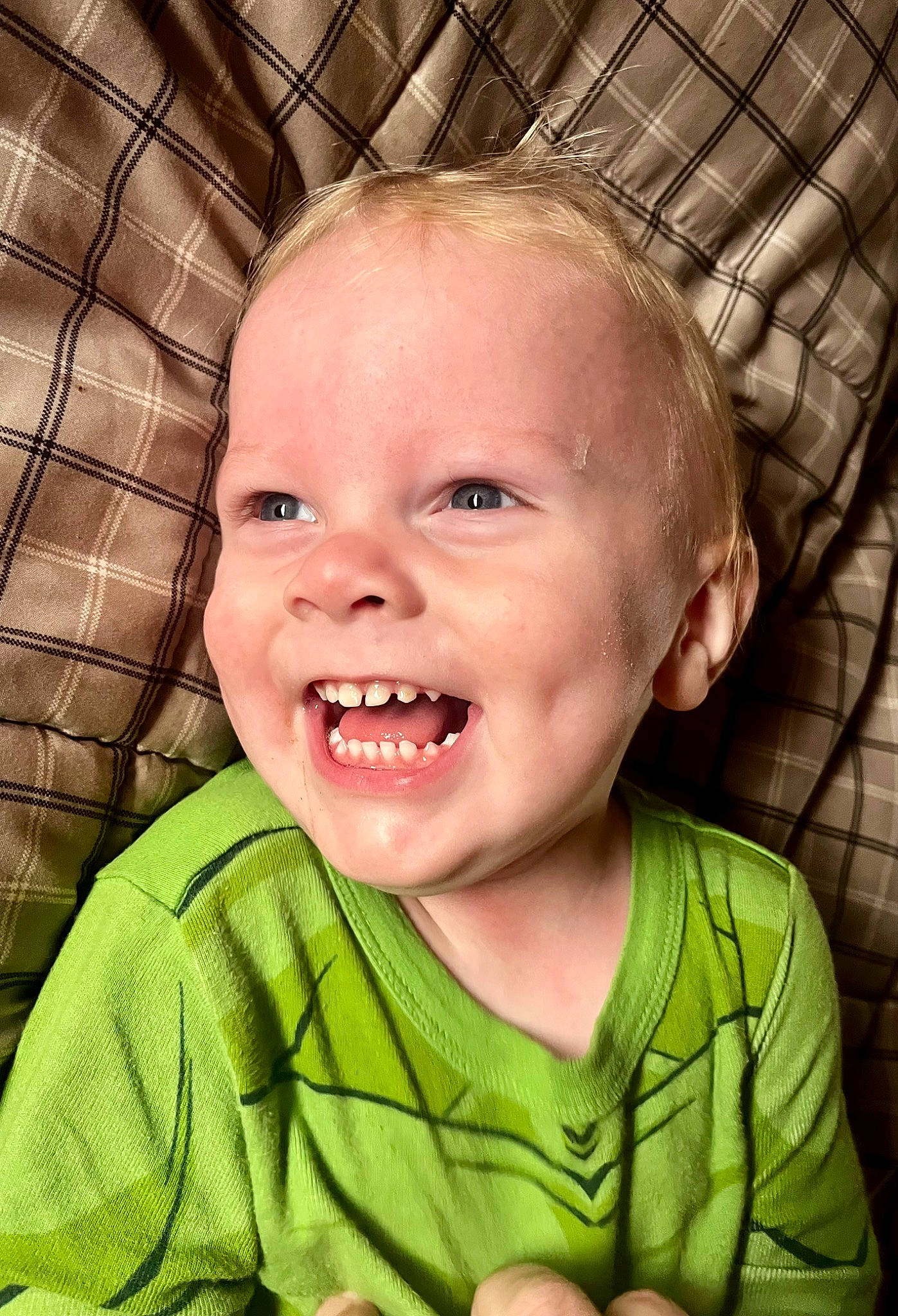 Josh is registered to the contest to win money with this photo: baby, cheek, chin, eye, eyebrow, fun, gesture, grass, happy, iris, jaw, joy, lip, mouth, nose, person, skin, sleeve, smile, toddler