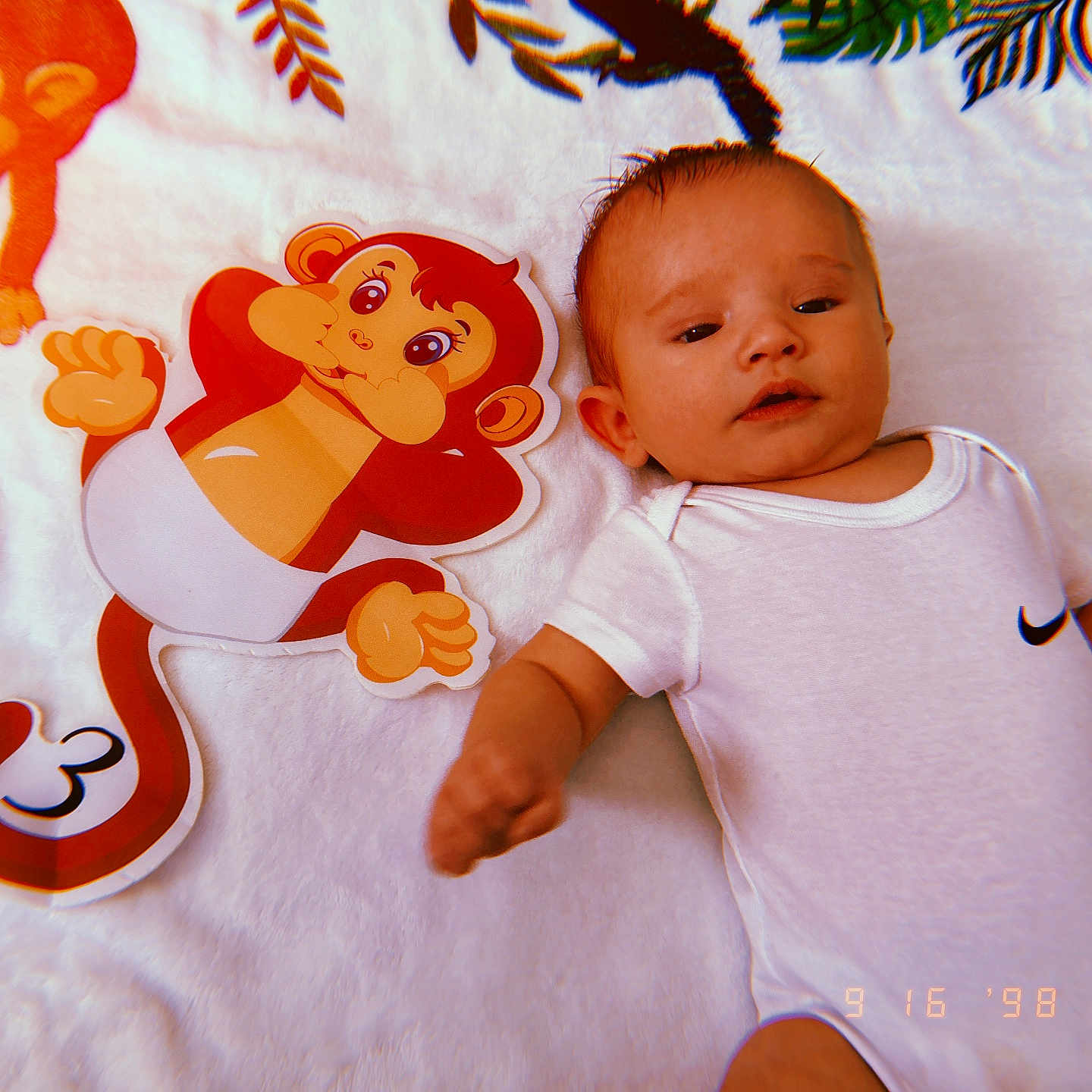 Karsyn is registered to the contest to win money with this photo: animal, applique, baby, bed, bird, blanket, bodypart, clothing, face, finger, furniture, hand, head, homedecor, newborn, pattern, person, photography, portrait, t_shirt