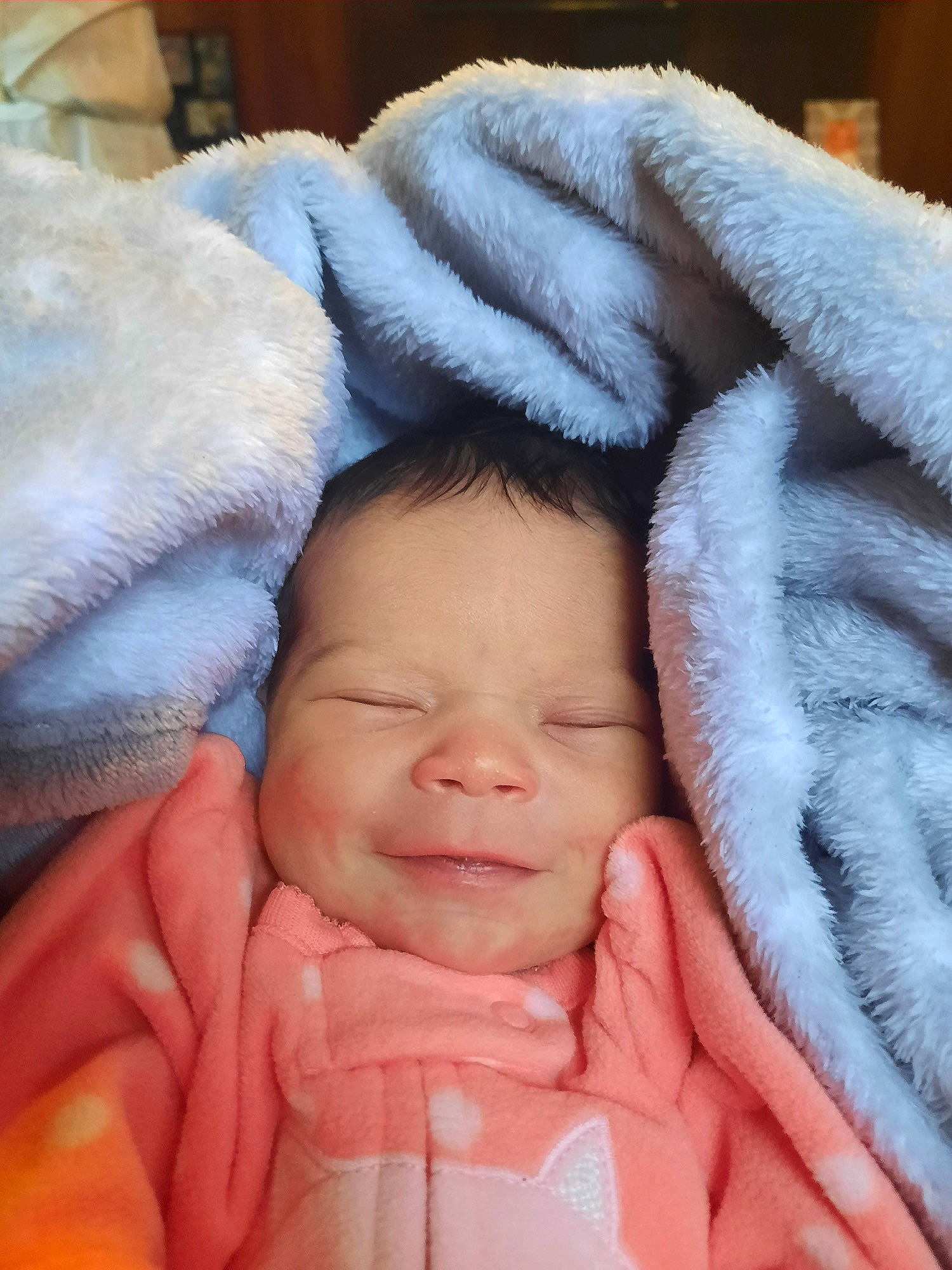 Cecelia joined the competition — help win amazing prizes! baby, baby_sleeping, cheek, child, close_up, comfort, eye, eyebrow, eyelash, face, fur, fur_clothing, iris, linens, nose, person, skin, smile, snapshot, thumb