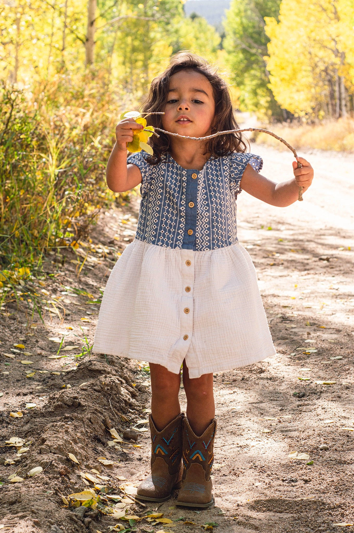 Jayla joined the competition — help win amazing prizes! beauty, child, child_model, clothing, denim, dress, fashion, footwear, knee, leaf, pattern, people_in_nature, person, photograph, photography, sunlight, textile, tree, white, yellow