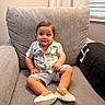 toddler, child, armchair, clothing, striped_shirt, shorts, shoes, smile, indoor, curtains, window, blinds, cozy, homedecor, person, portrait, cute, happy, sitting, baby