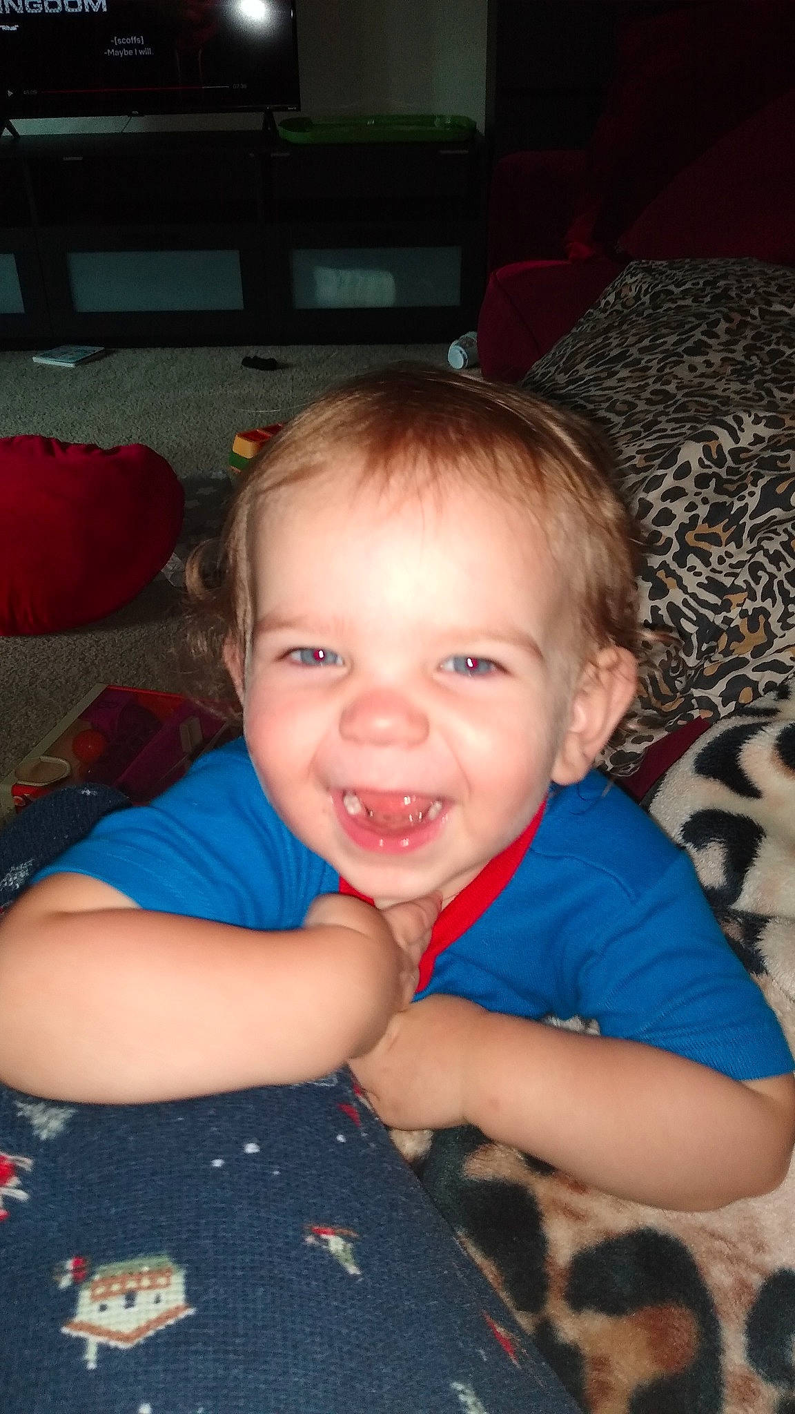 Bradley is registered to the contest to win money with this photo: arm, baby, cheek, child, chin, eye, face, facial_expression, forehead, fun, head, iris, lip, mouth, nose, person, sitting, skin, smile, toddler