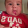 Xavier joined the competition — help win amazing prizes! baby, infant, face, closeup, red_shirt, drool, child, indoor, skin, person, cute, young, portrait, expression, hand, chubby_cheeks, eyes, mouth, clothing, head