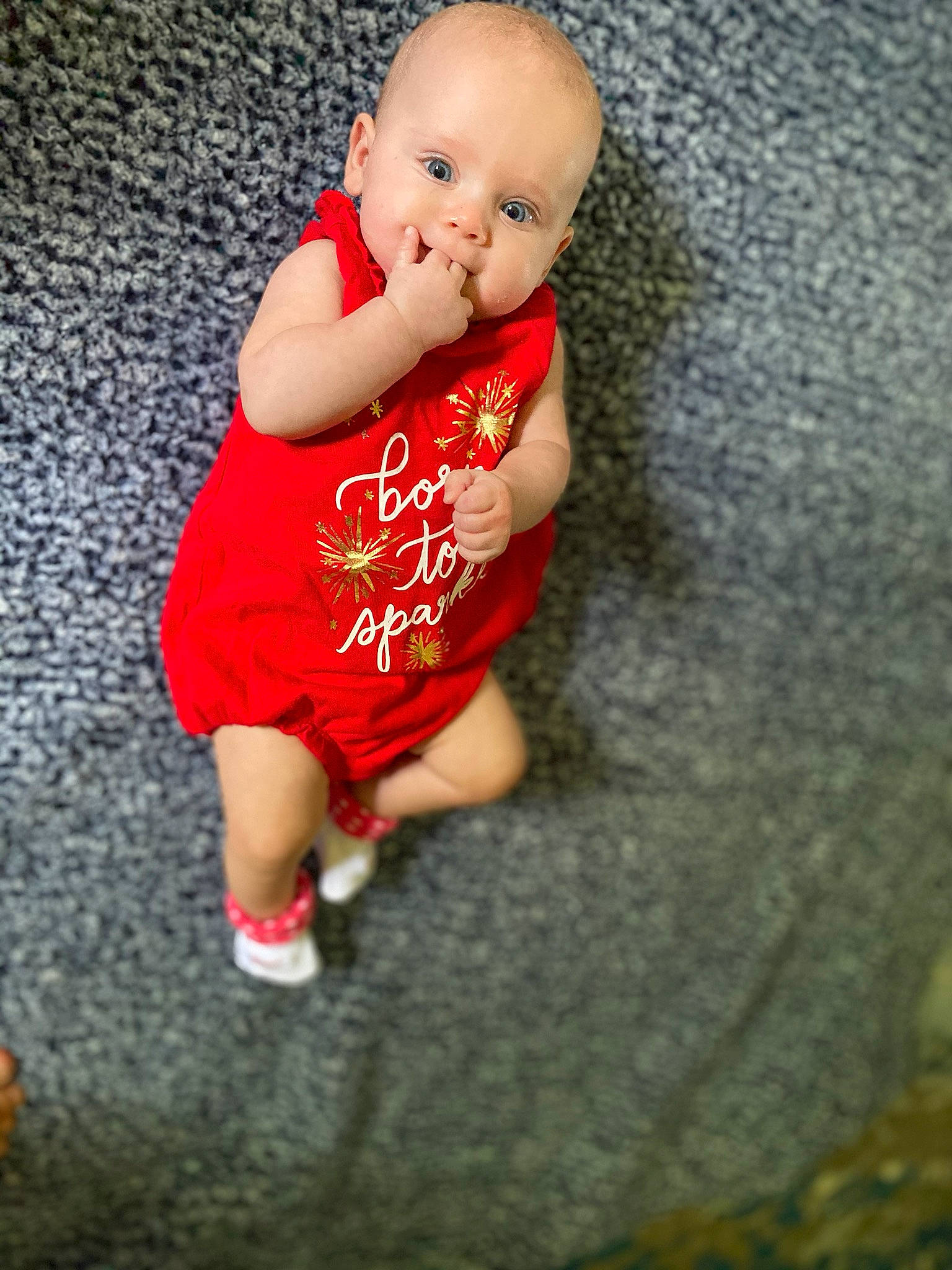 Ensley joined the competition — help win amazing prizes! baby, cheek, child, eye, fun, happy, head, leg, nose, person, photography, play, red, sitting, skin, smile, toddler