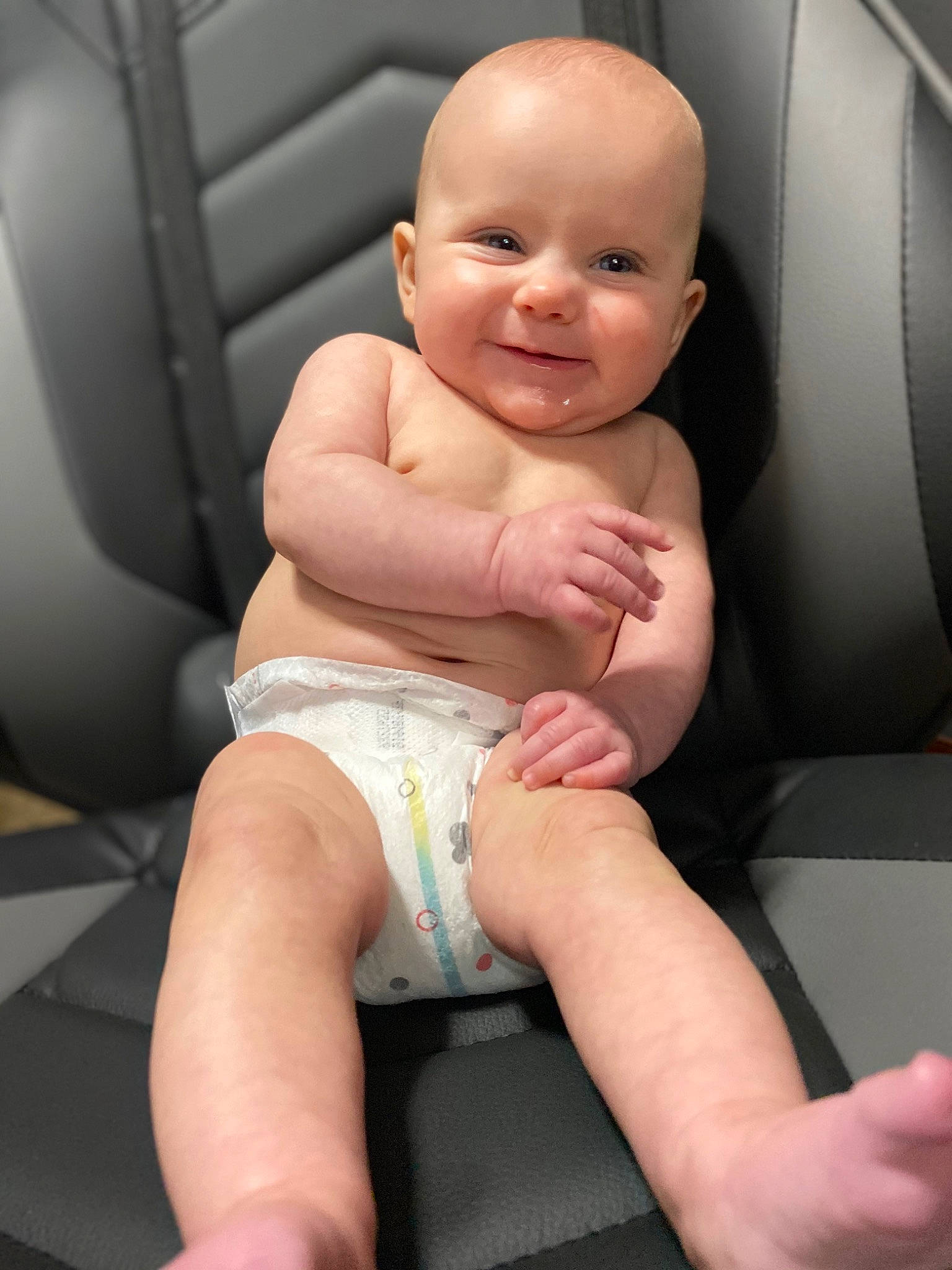 Ensley joined the competition — help win amazing prizes! arm, baby, baby_in_car_seat, car_seat, cheek, child, finger, hand, joy, leg, person, sitting, skin, thumb, toddler