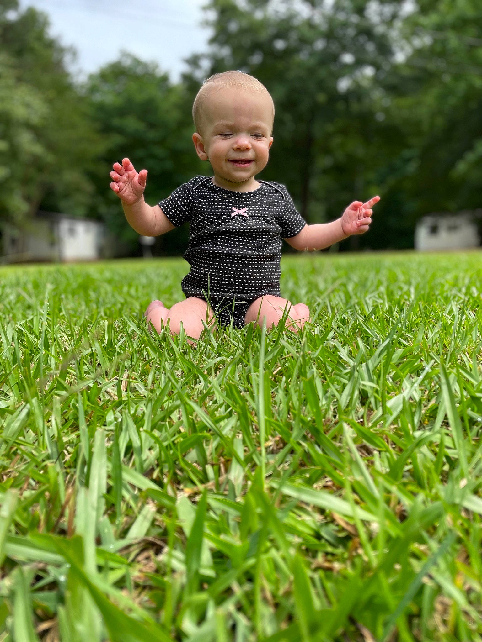 Aleigha joined the competition — help win amazing prizes! baby, baby_toddler_clothing, ball, flash_photography, gesture, grass, grass_family, grassland, happy, joy, leisure, meadow, natural_landscape, people, people_in_nature, person, plant, playing_with_kids, sky, smile