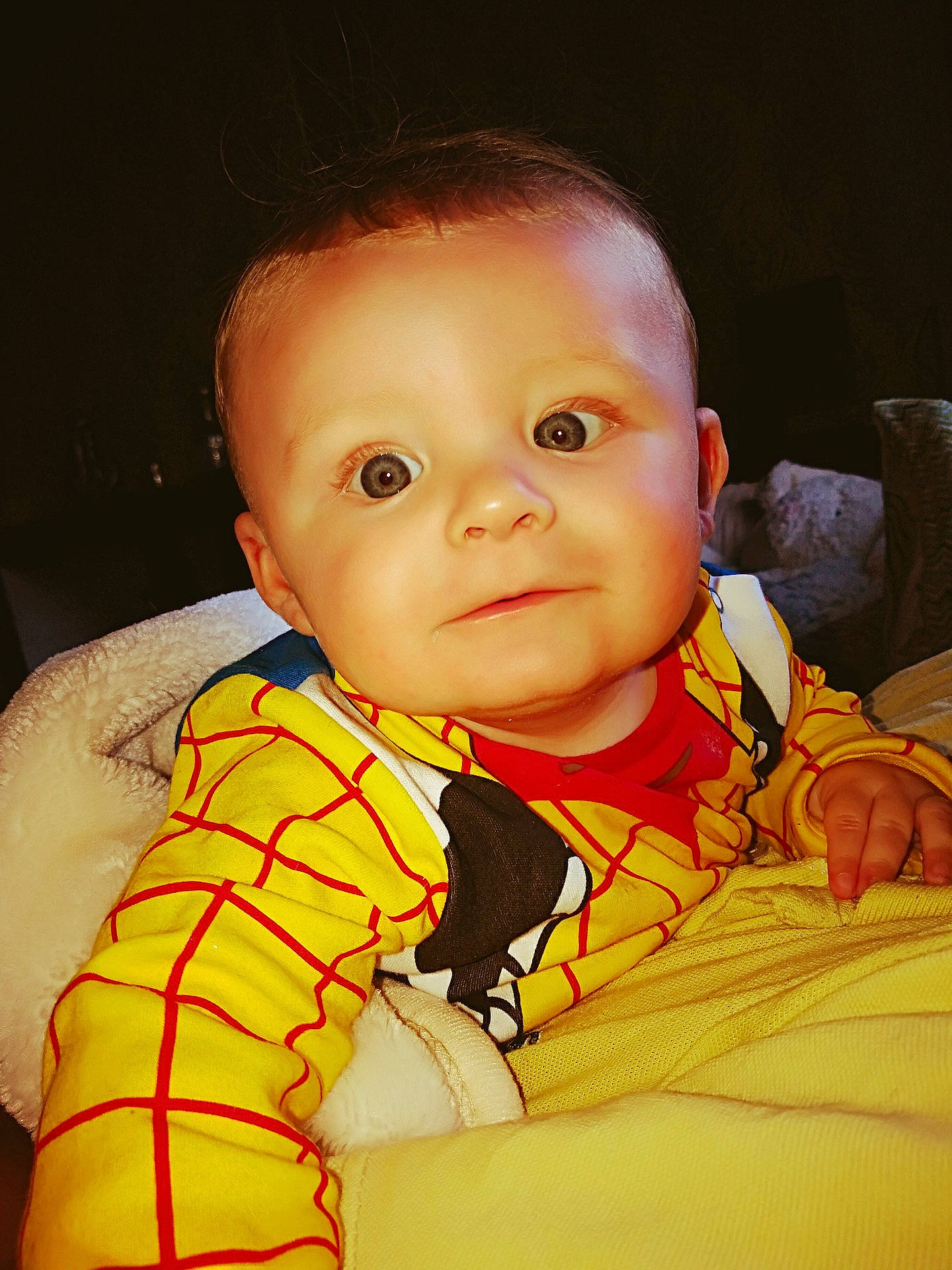 Jacob-cole is registered to the contest to win money with this photo: boy, cheek, child, eye, face, forehead, girl, happiness, head, human, infant, iris, lip, nose, person, sitting, skin, smile, toddler, yellow