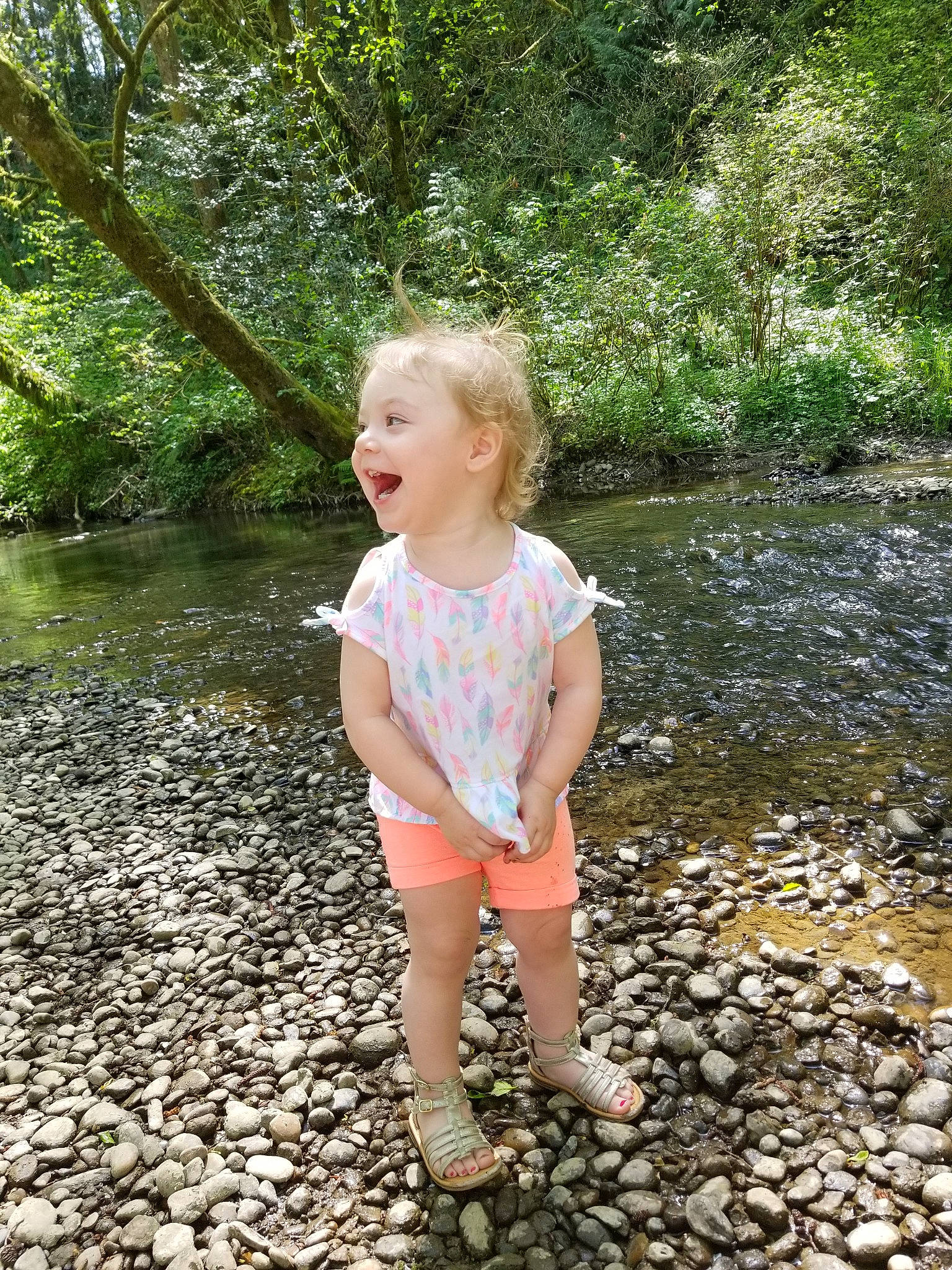 Serena joined the competition — help win amazing prizes! bank, child, leisure, person, play, smile, stream, summer, toddler, tree, vacation, water