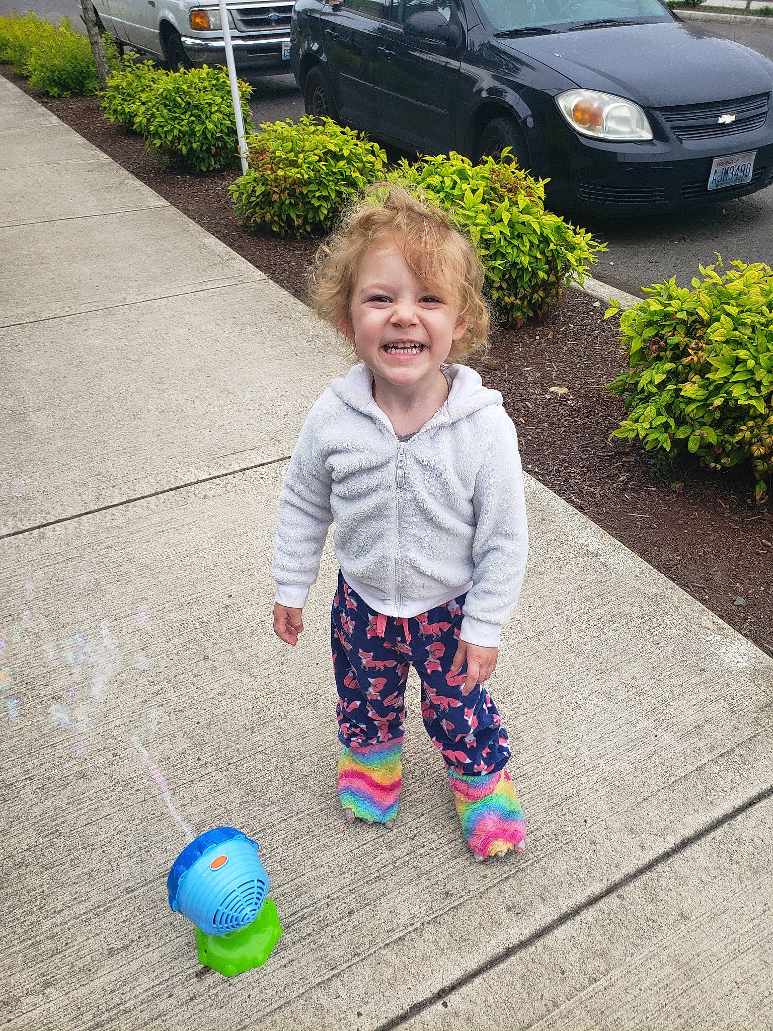 Serena is registered to the contest to win money with this photo: auto_part, automotive_exterior, ball, car, child, city_car, family, family_car, glasses, grass, joy, minivan, people, person, play, product, smile, sports_sedan, toddler, vacation