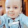 Kelyan a rejoint le concours — aidez-le/la à gagner de superbes lots ! child, baby, boy, portrait, close_up, blue_shirt, bow_tie, suspenders, sticking_tongue, blue_eyes, cute, cheeky, smile, face, young_child, indoor, bright, shallow_depth_of_field, formal_clothing, drool