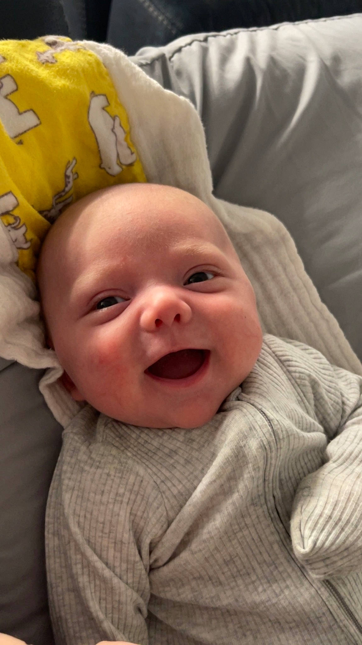 Ezekiel joined the competition — help win amazing prizes! baby, baby_laughing, cheek, chin, comfort, eye, eyebrow, face, gesture, happy, head, iris, mouth, nose, person, product, skin, sleeve, smile, textile