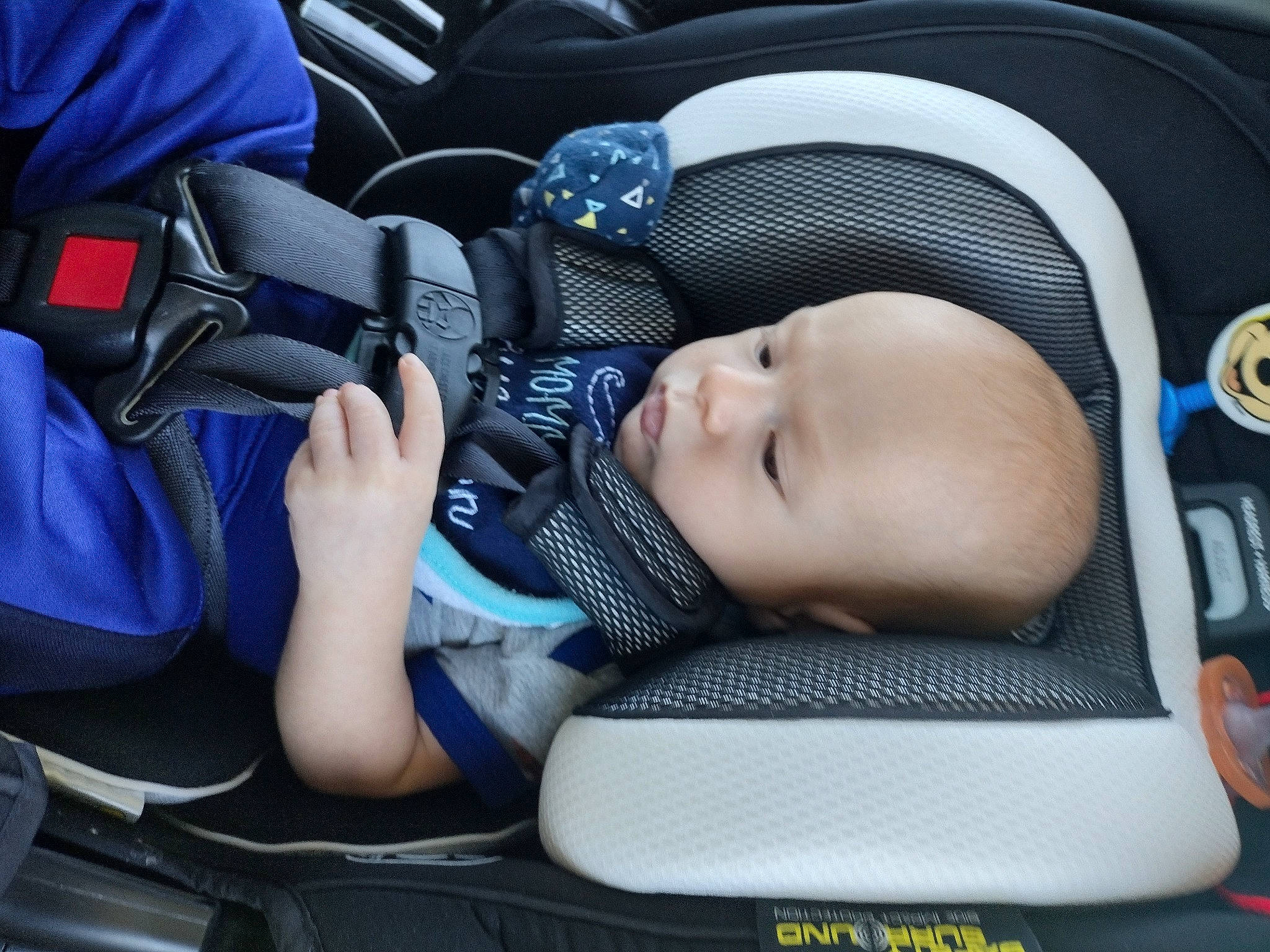 Tyson is registered to the contest to win money with this photo: auto_part, automotive_design, baby, baby_carriage, baby_products, baby_toddler_clothing, car_seat, child, comfort, electric_blue, nail, person, plant, plastic, service, sitting, thumb, toddler