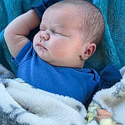 Kal-El joined the competition — help win amazing prizes! baby, sleeping, blanket, blue_shirt, infant, soft_texture, cute, peaceful, relaxed, face, head, arm, skin, closeup, portrait, child, indoor, cozy, warm, toddler
