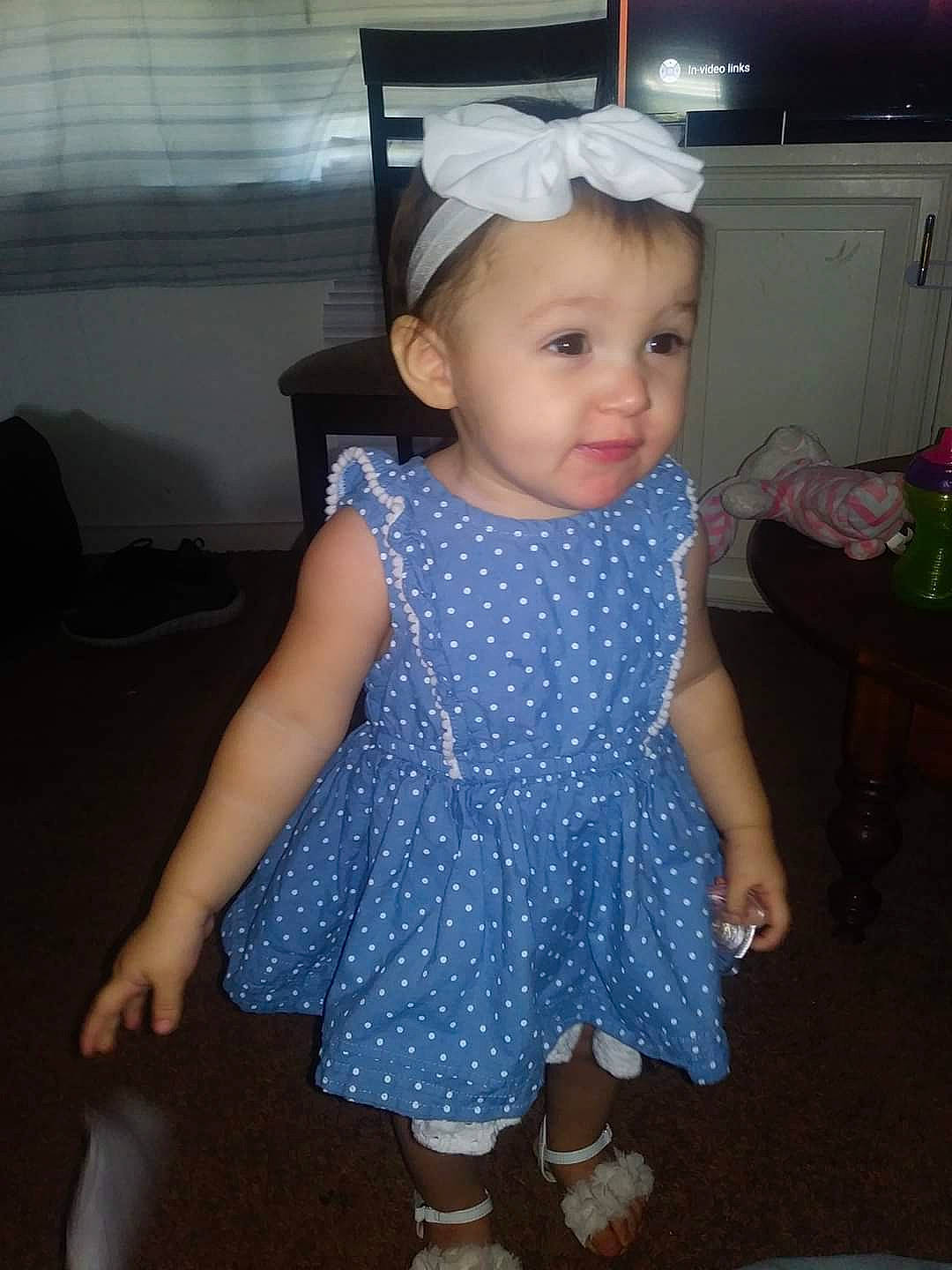 Gabby joined the competition — help win amazing prizes! baby_toddler_clothing, child, clothing, costume, design, dress, hair_accessory, headgear, iris, pattern, person, polka_dot, smile, toddler