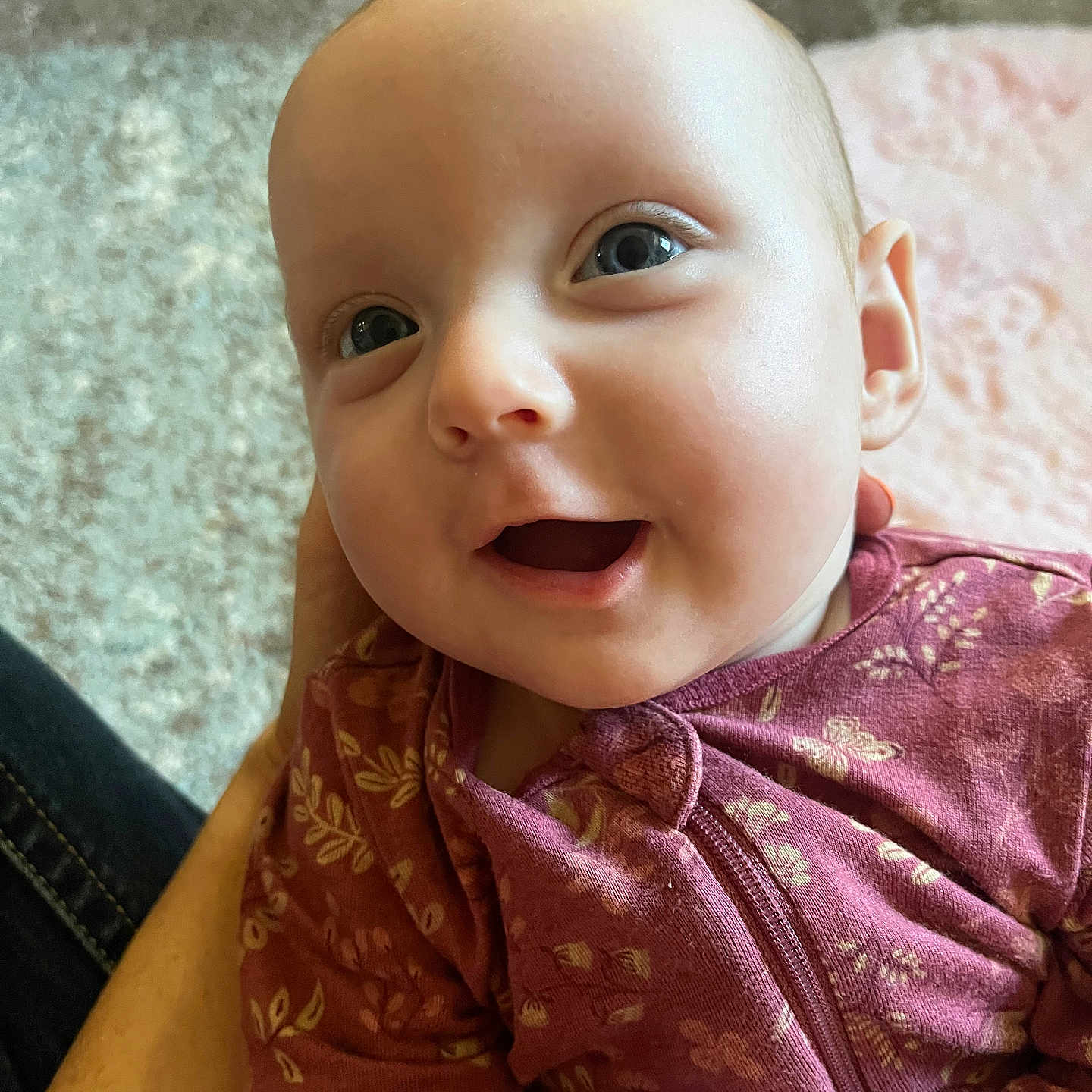 Stormi joined the competition — help win amazing prizes! baby, babylaughing, clothing, dress, face, happy, head, laughing, newborn, person, photography, portrait, scarf, sitting, skin, smile
