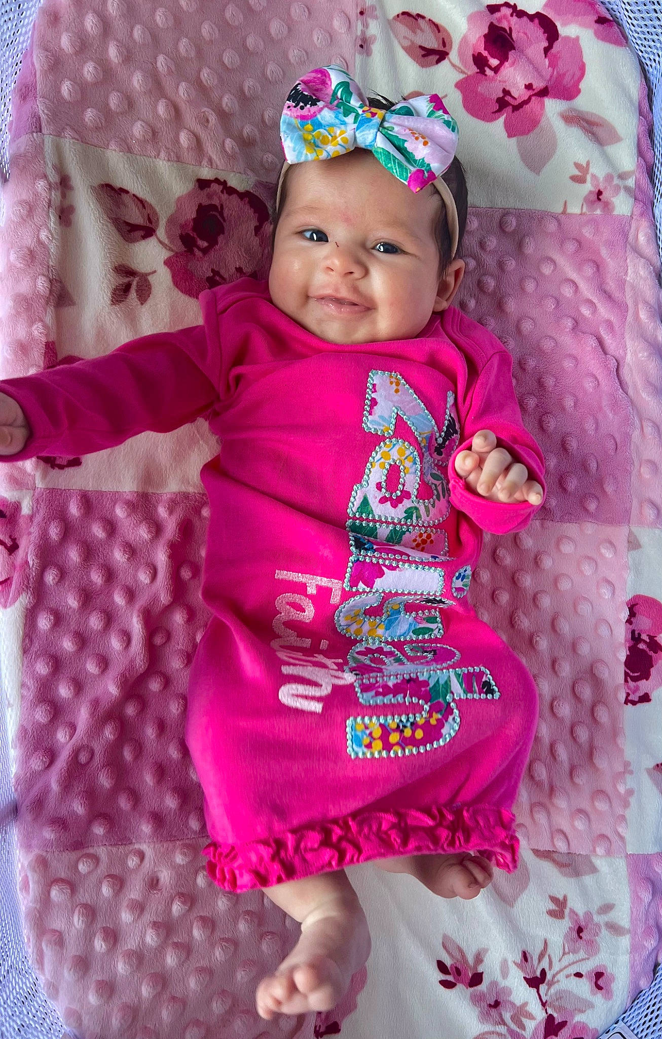 Zaniyah joined the competition — help win amazing prizes! baby_toddler_clothing, beauty, child, clothing, embellishment, fashion_accessory, happy, headband, headpiece, headwear, jewellery, magenta, pattern, person, pink, purple, sleeve, smile, textile, toddler