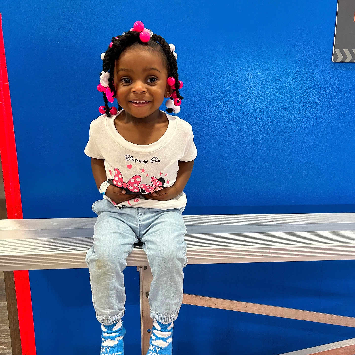 Braelynn joined the competition — help win amazing prizes! blackhair, child, clothing, face, female, girl, hair, happy, head, hosiery, jeans, pants, person, photography, sitting, sleeve, smile, sock, standing, wristwatch