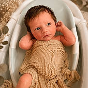 Adrian joined the competition — help win amazing prizes! newborn, baby, bathtub, blanket, wrapped, wet_hair, curious, infant, skin, child, portrait, soft_lighting, indoors, cozy, resting, small_bath, neutral_colors, peaceful, cute, young