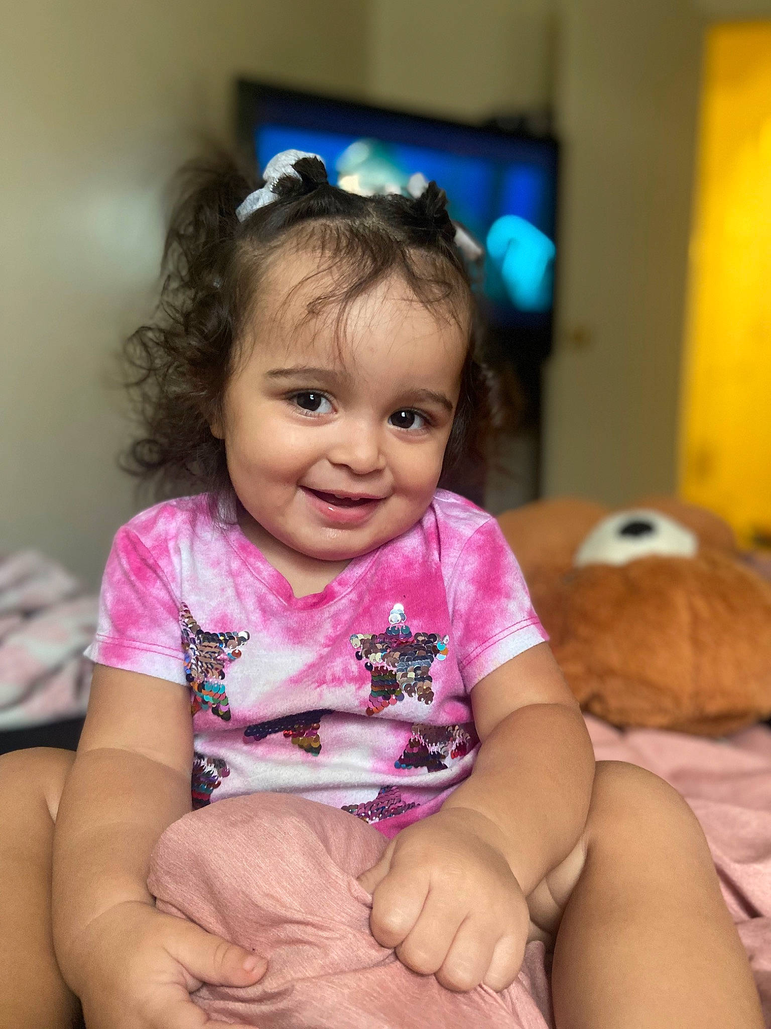 Elianna joined the competition — help win amazing prizes! baby, baby_toddler_clothing, cheek, child, eyelash, face, finger, flash_photography, fun, hair, happy, iris, joy, lip, nose, person, pink, purple, skin, sleeve
