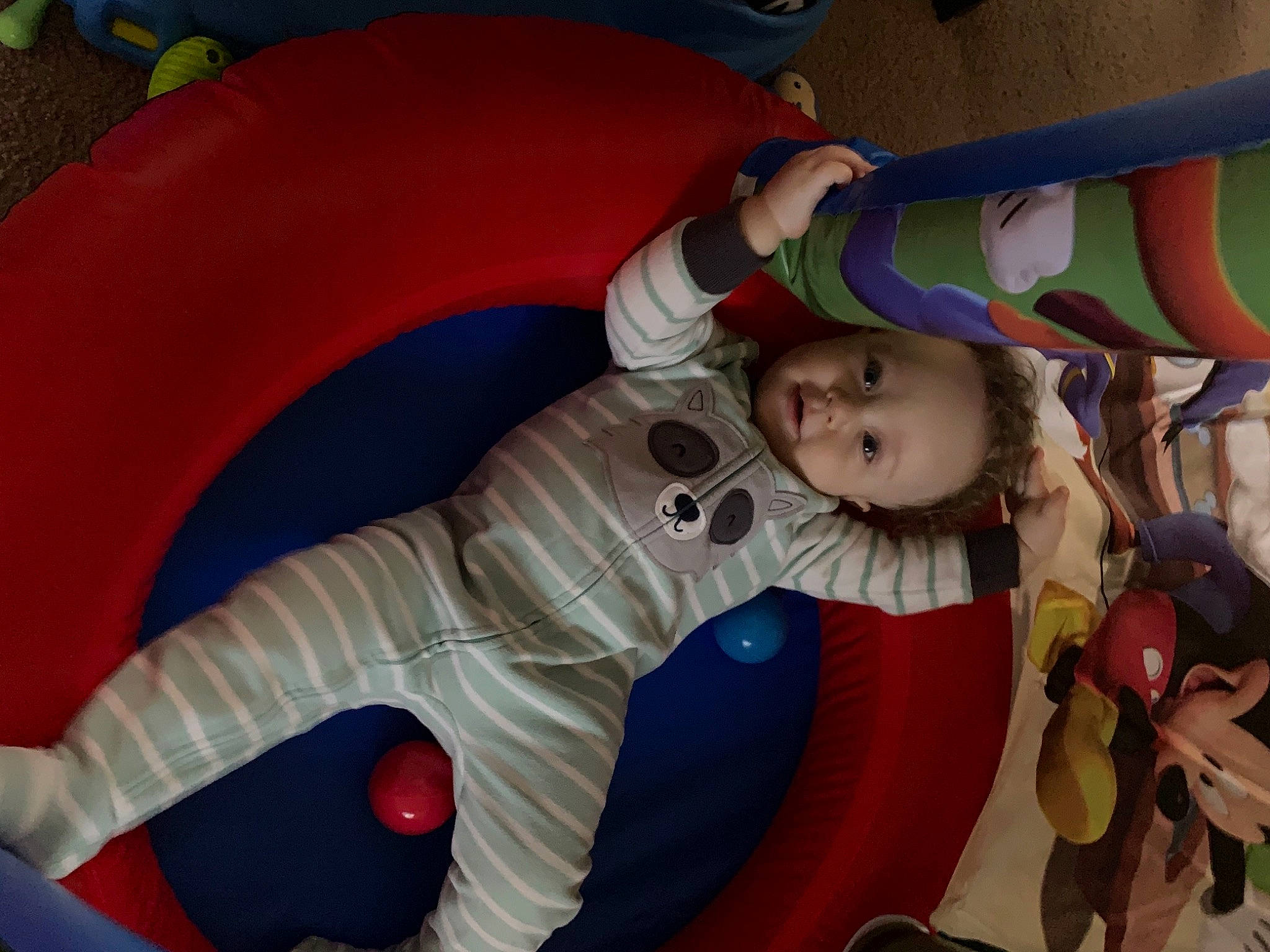 Carmelo is registered to the contest to win money with this photo: baby, baby_playing_with_toys, baby_products, baby_toddler_clothing, baby_toys, child, fun, inflatable, leisure, organ, outdoor_play_equipment, person, play, playground, stuffed_toy, toddler, toy