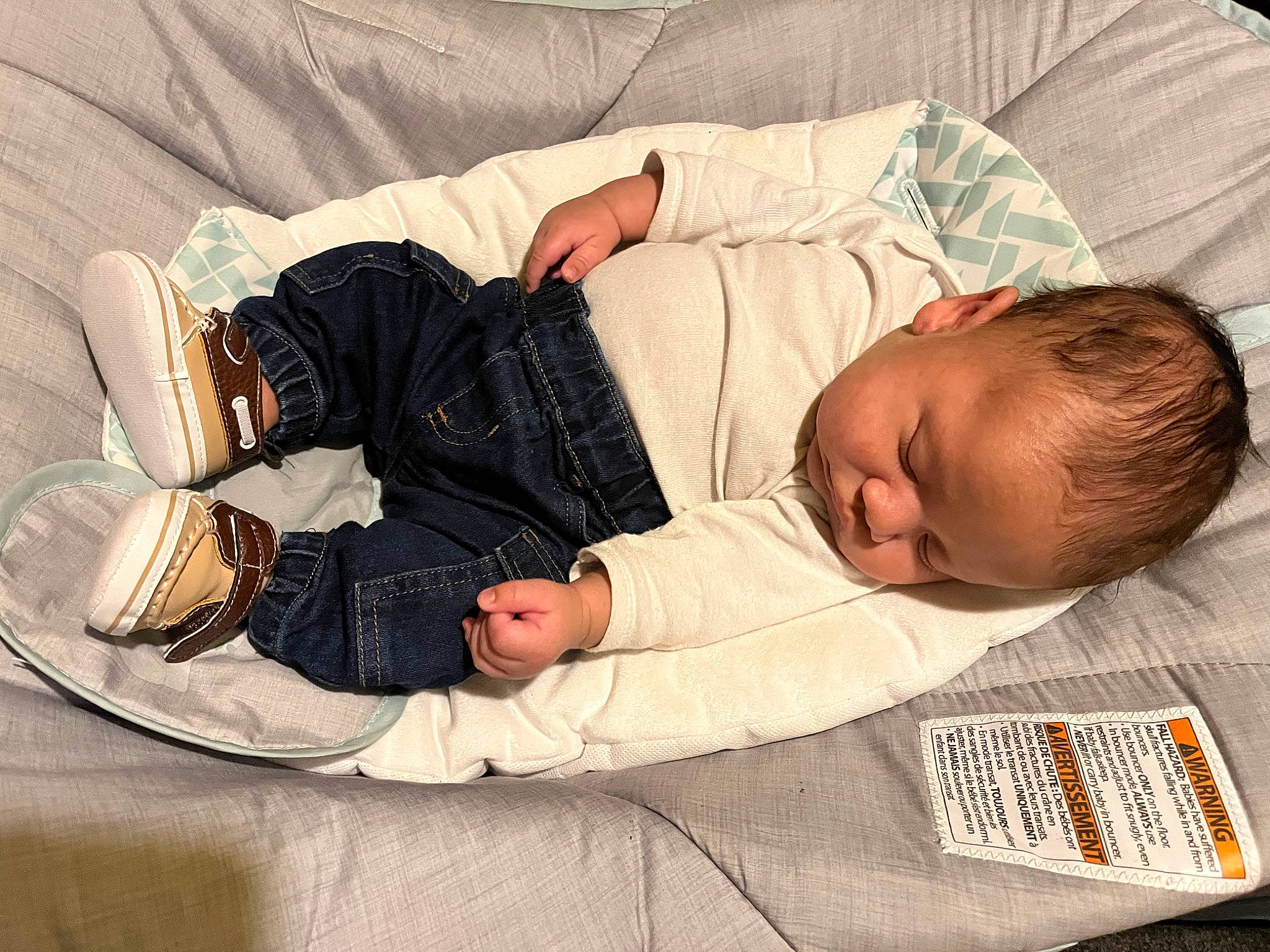 Andrew is registered to the contest to win money with this photo: baby, baby_sleeping, baby_toddler_clothing, bedding, bedtime, child, comfort, flooring, foot, human_leg, linens, nap, pattern, person, room, sitting, sleep, sleeve, textile, thigh