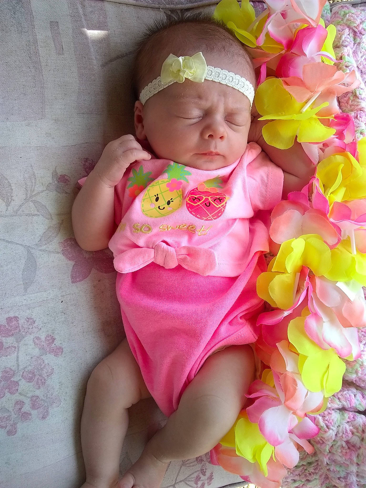 Clarissa is registered to the contest to win money with this photo: baby, baby_products, baby_toddler_clothing, child, hair_accessory, headband, person, pink, toddler