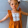 Nene joined the competition — help win amazing prizes! child, girl, dress, orange_dress, lace, door, indoors, face_filter, reindeer_filter, antlers, ears, red_nose, freckles, curly_hair, standing, portrait, person, cute, holiday_theme, playful