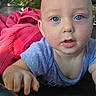 Ryder joined the competition — help win amazing prizes! baby, child, infant, portrait, face, blue_eyes, wide_eyed, outdoor, blanket, pink_blanket, blue_shirt, sitting, close_up, looking_at_camera, hands, car_seat, sunlight, grass, cute, photography