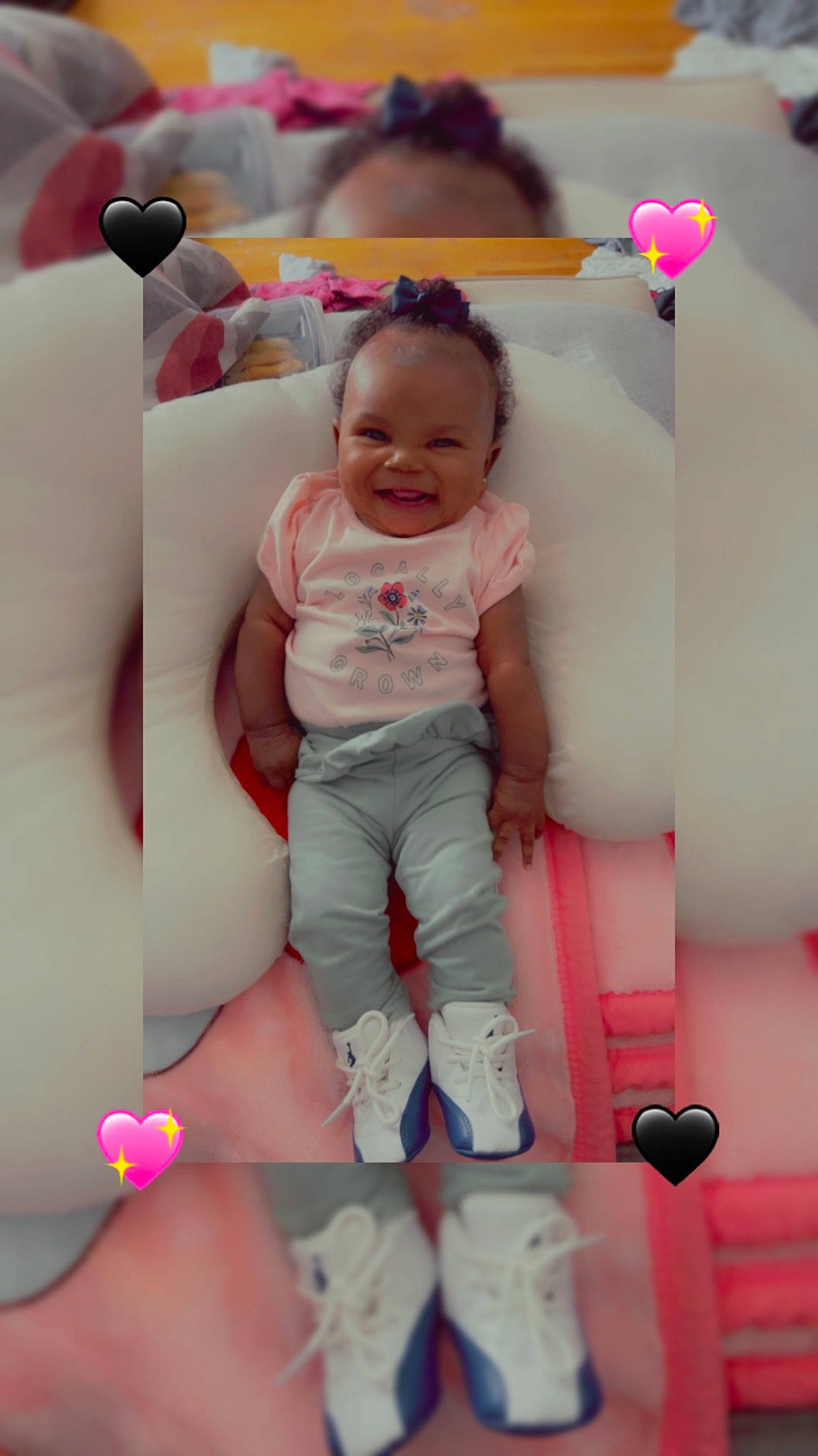 Karlie joined the competition — help win amazing prizes! baby, baby_toddler_clothing, child, comfort, facial_expression, fun, happy, human_leg, joy, knee, magenta, person, pink, play, product, room, sitting, skin, smile, thigh