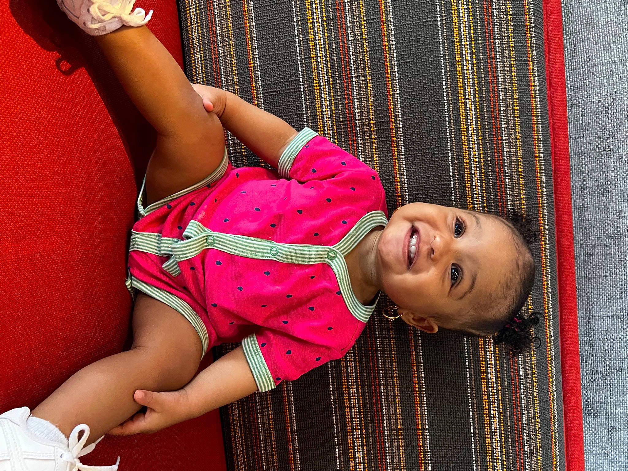 Gia joined the competition — help win amazing prizes! baby_toddler_clothing, cool, elbow, facial_expression, fun, gesture, hand, happy, human, human_leg, joint, joy, leg, leisure, magenta, person, pink, skin, smile, standing