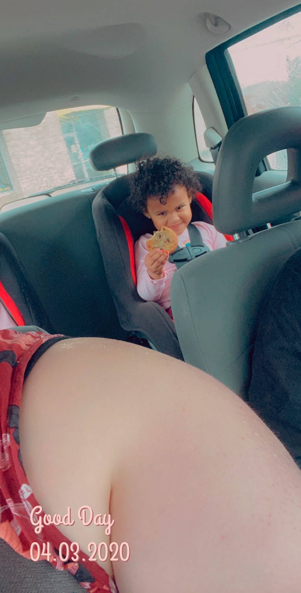 Charlotte joined the competition — help win amazing prizes! auto_part, black_hair, car, car_seat, car_seat_cover, driving, family_car, head_restraint, joy, leg, passenger, person, thigh, vehicle, vehicle_door