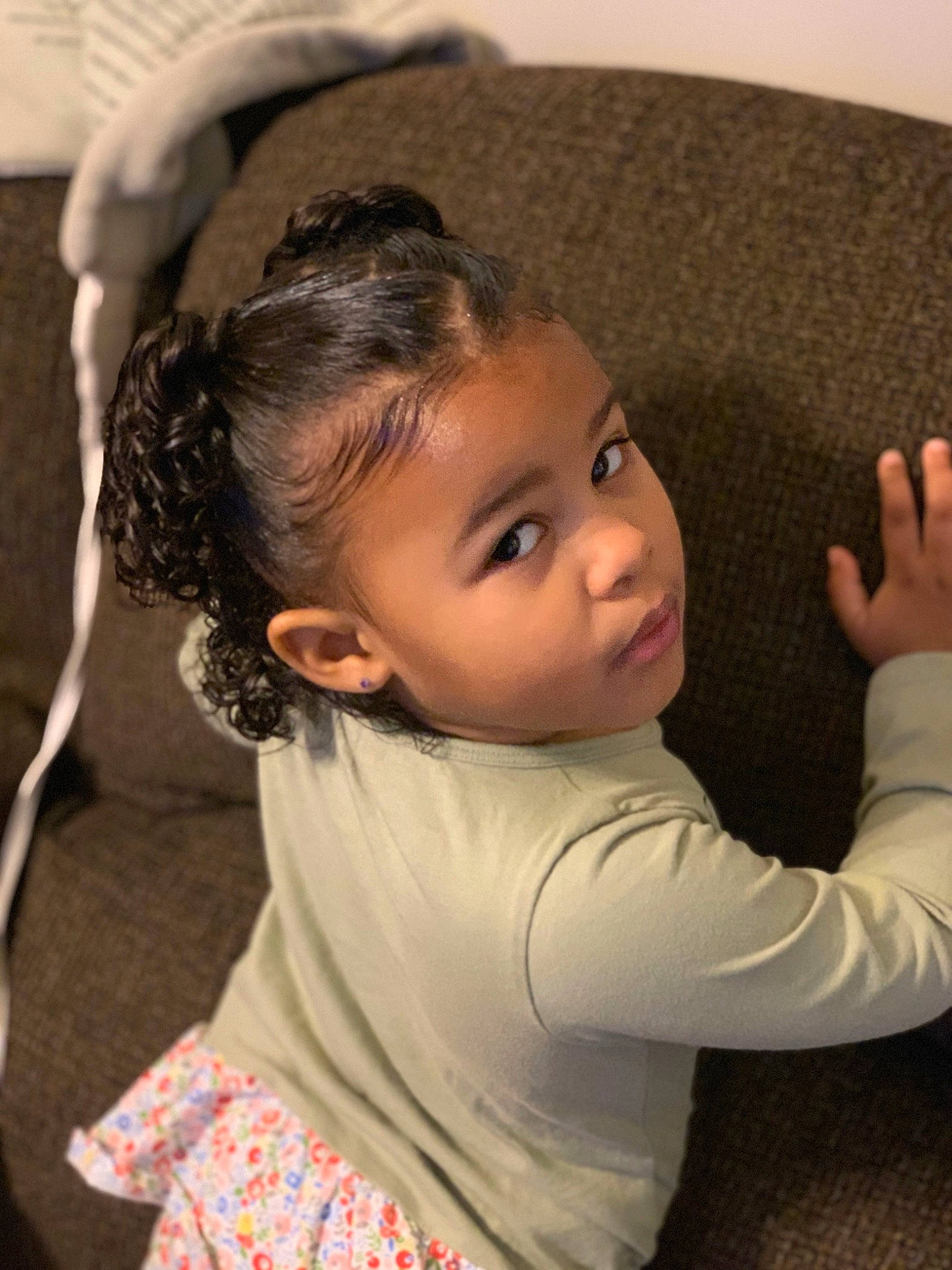 Charlotte joined the competition — help win amazing prizes! arm, baby, cheek, child, ear, hair, hair_accessory, hairstyle, head, long_hair, neck, person, pigtail, skin, smile, toddler