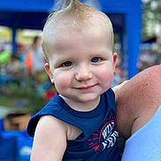 Remington joined the competition — help win amazing prizes! toddler, child, blue_eyes, mohawk, smile, tank_top, outdoor, event, blurred_background, person, freckles, shoulder, holding, face, happy, summer, casual_clothing, daylight, cute, portrait