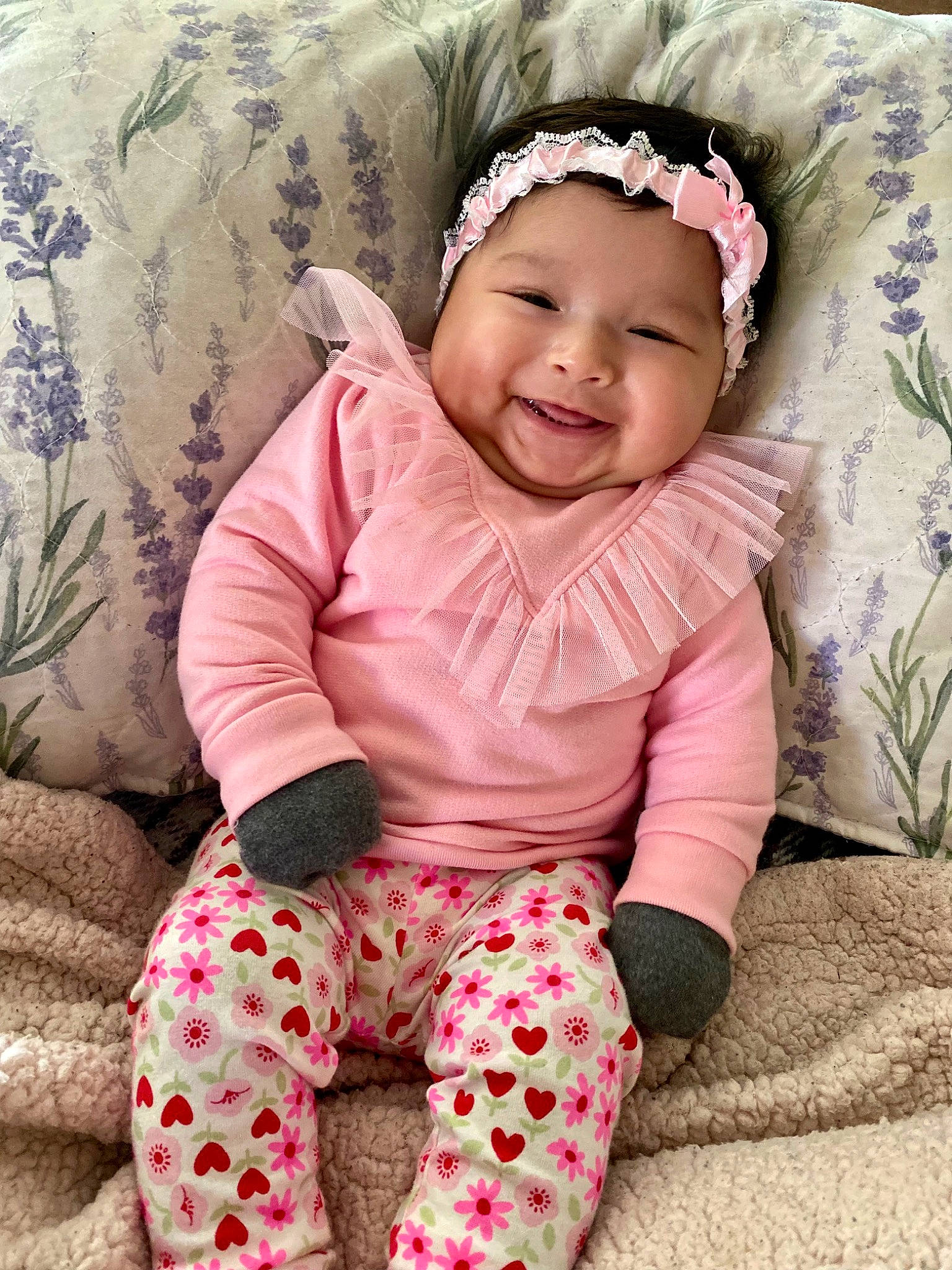 Andrea joined the competition — help win amazing prizes! baby, baby_laughing, baby_toddler_clothing, child, comfort, eye, face, fashion_accessory, grass, happy, head, headwear, joy, magenta, outerwear, pattern, person, pink, skin, sleeve
