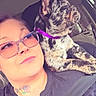 Atlas Quynn joined the competition — help win amazing prizes! person, dog, french_bulldog, car, selfie, portrait, glasses, collar, leash, sitting, passenger, seatbelt, vehicle_interior, window, speckled_fur, short_snout, pet, tattoo, casual_clothing, closeup